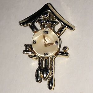 Vintage Gold Tone and White Clock Brooch